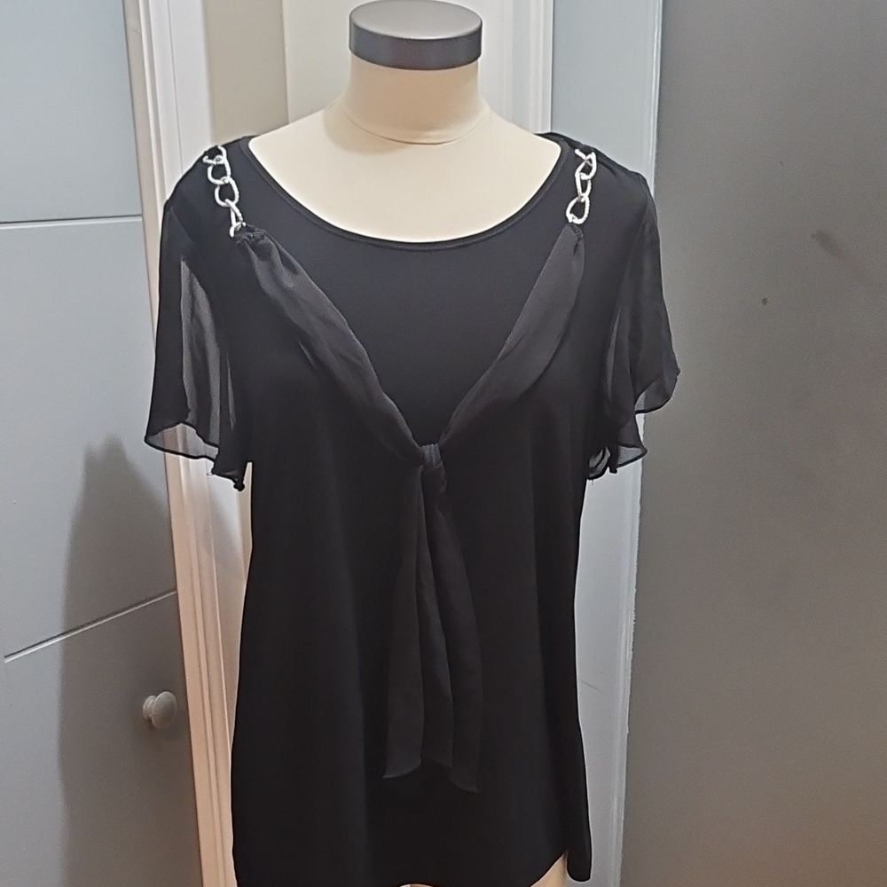 Elegant Black Women's Blouse with Chain Details